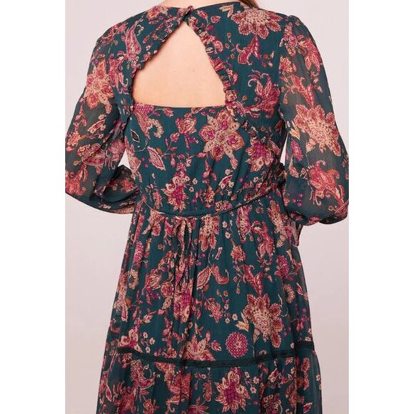 Band of the Free NWT Run the World Pine Paisley Empire Waist Midi Dress Sz S Wom - Picture 2 of 14